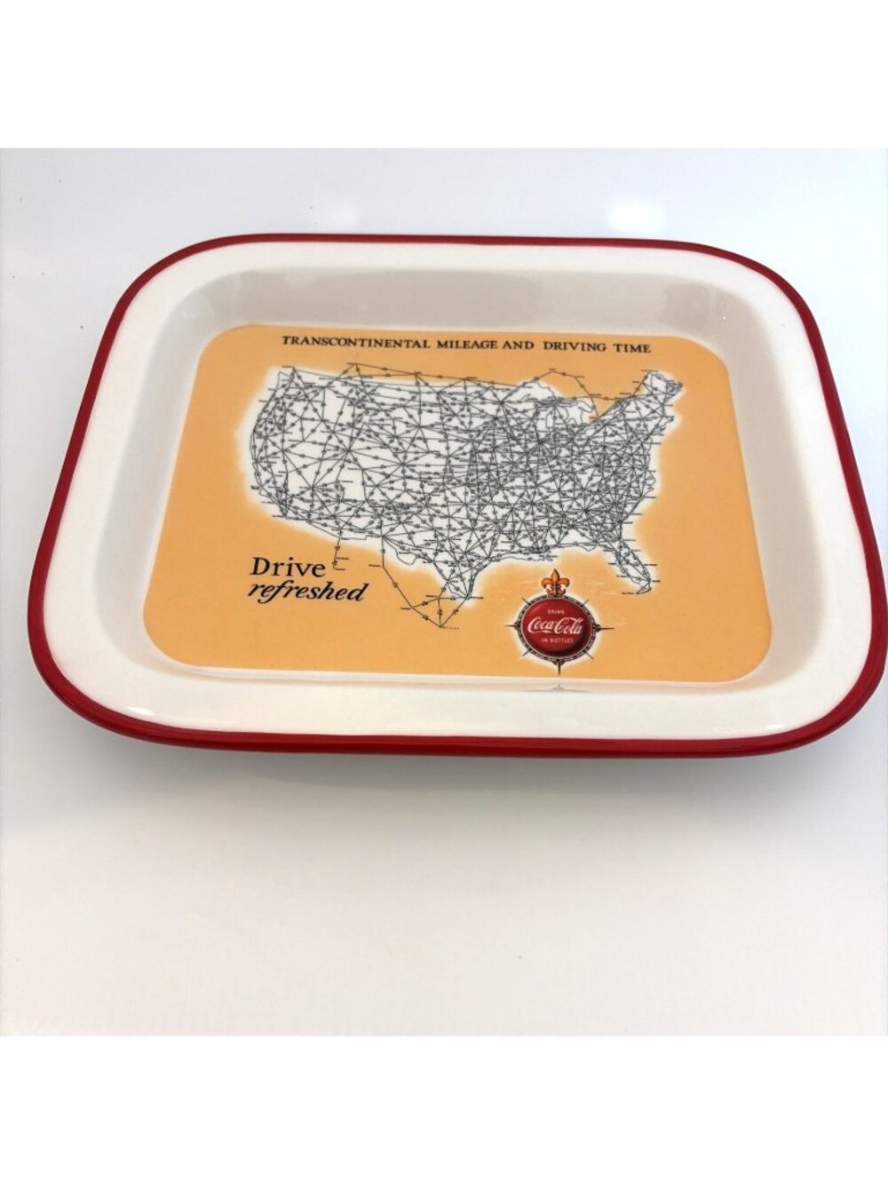 Vintage Coca-Cola Transcontinental Mileage Map Ceramic Tray Wall Plaque